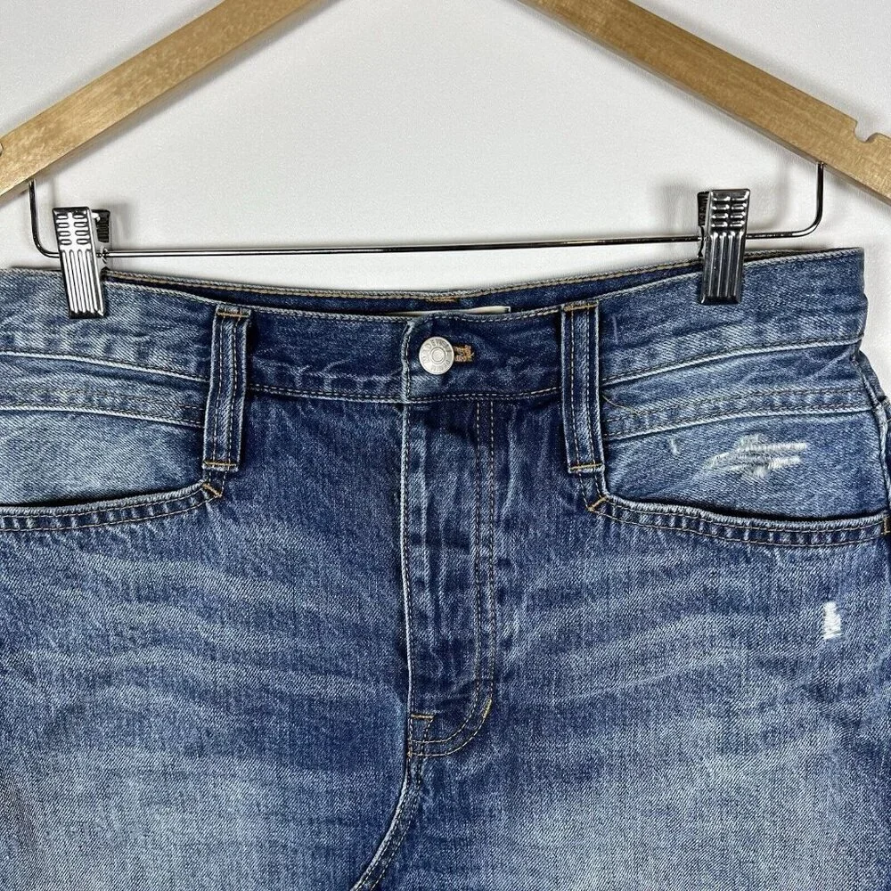 Madewell, New, Rigid Denim Straight Destructed Mini Jean‎ Denim Skirt, Size 28